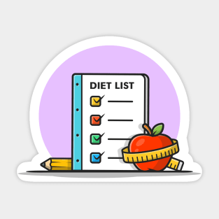 Diet List, Apple, With Pencil Cartoon Vector Icon Illustration Sticker